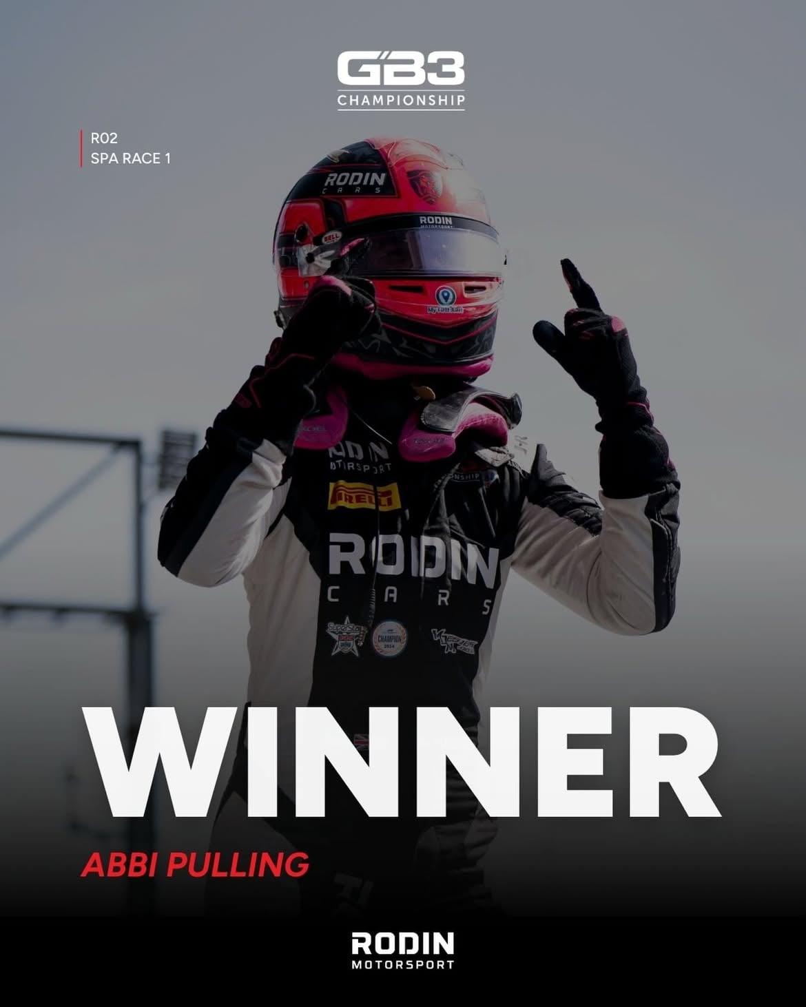 P1 FOR @abbipulling 🥇

An incredible performance from Abbi who becomes the first woman to win a GB3 race 👏👏👏

📸 @jamesgasperotti 

#AbiPulling #Spa #GB3 #RodinMotorsport @rodincarsofficial @gb3championship