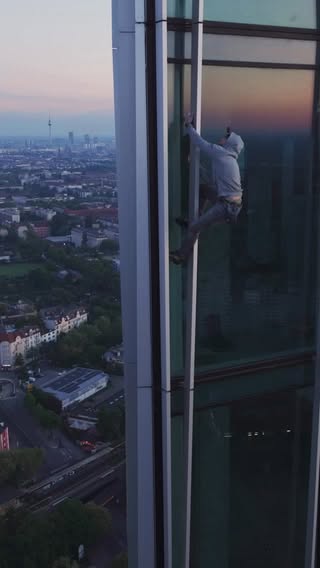 Climbing the tallest skyscraper in Berlin 💪🏽 This is probably the first ever free solo climb on the wall of this building #bntfhujHD #urbanclimbing #estreltower #stunt 🎵Sebastian Wichary