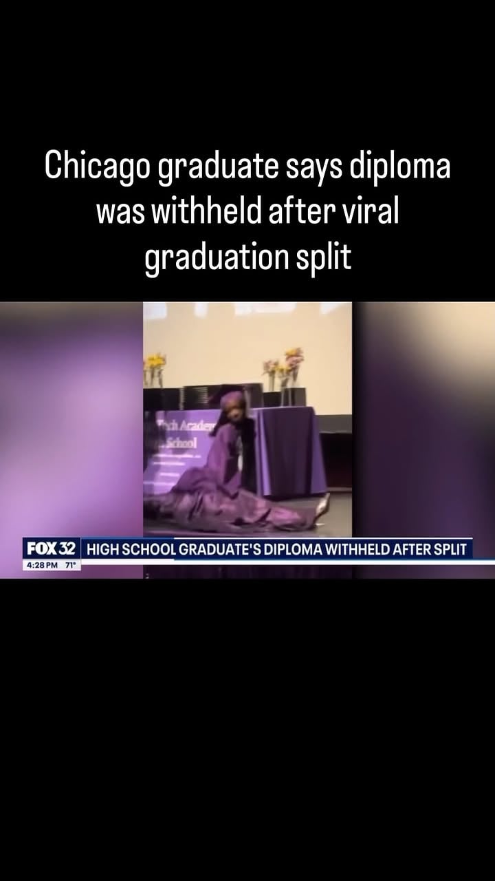 Chicago graduate says diploma was withheld after viral graduation split  Full Story: https://www.fox32chicago.com/news/chicago-graduate-says-diploma-was-withheld-after-viral-graduation-split