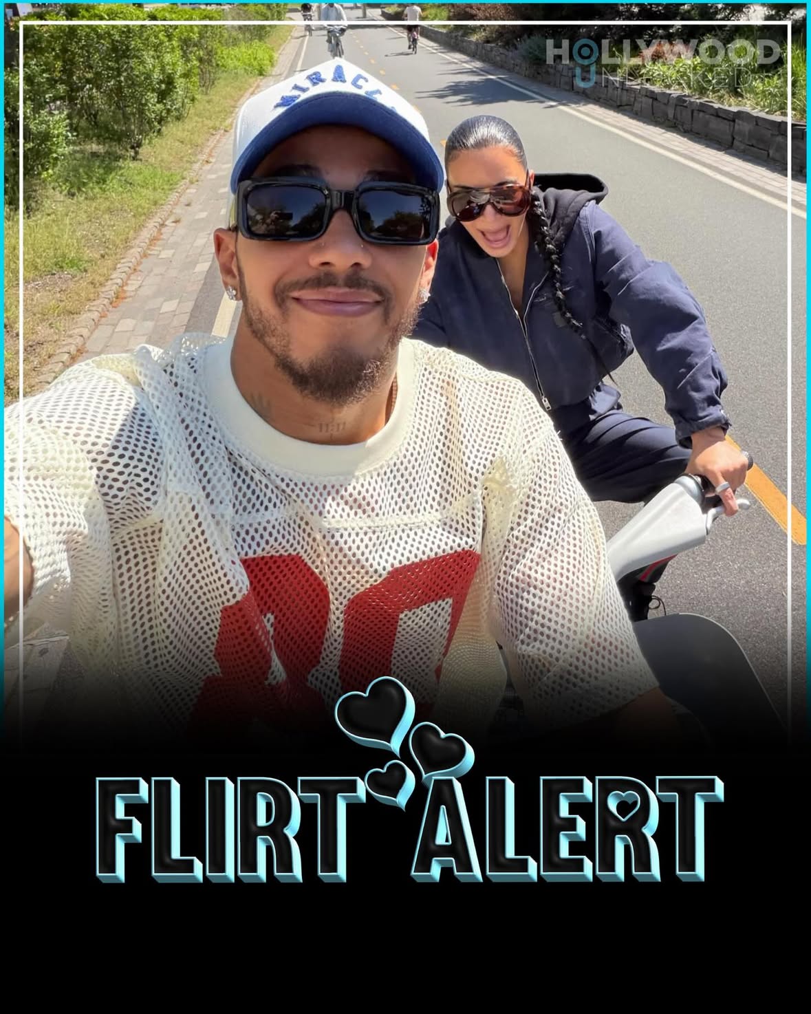 #FlirtAlert: #KimKardashian outside riding bikes with her rumored boo #LewisHamilton! 🥰
