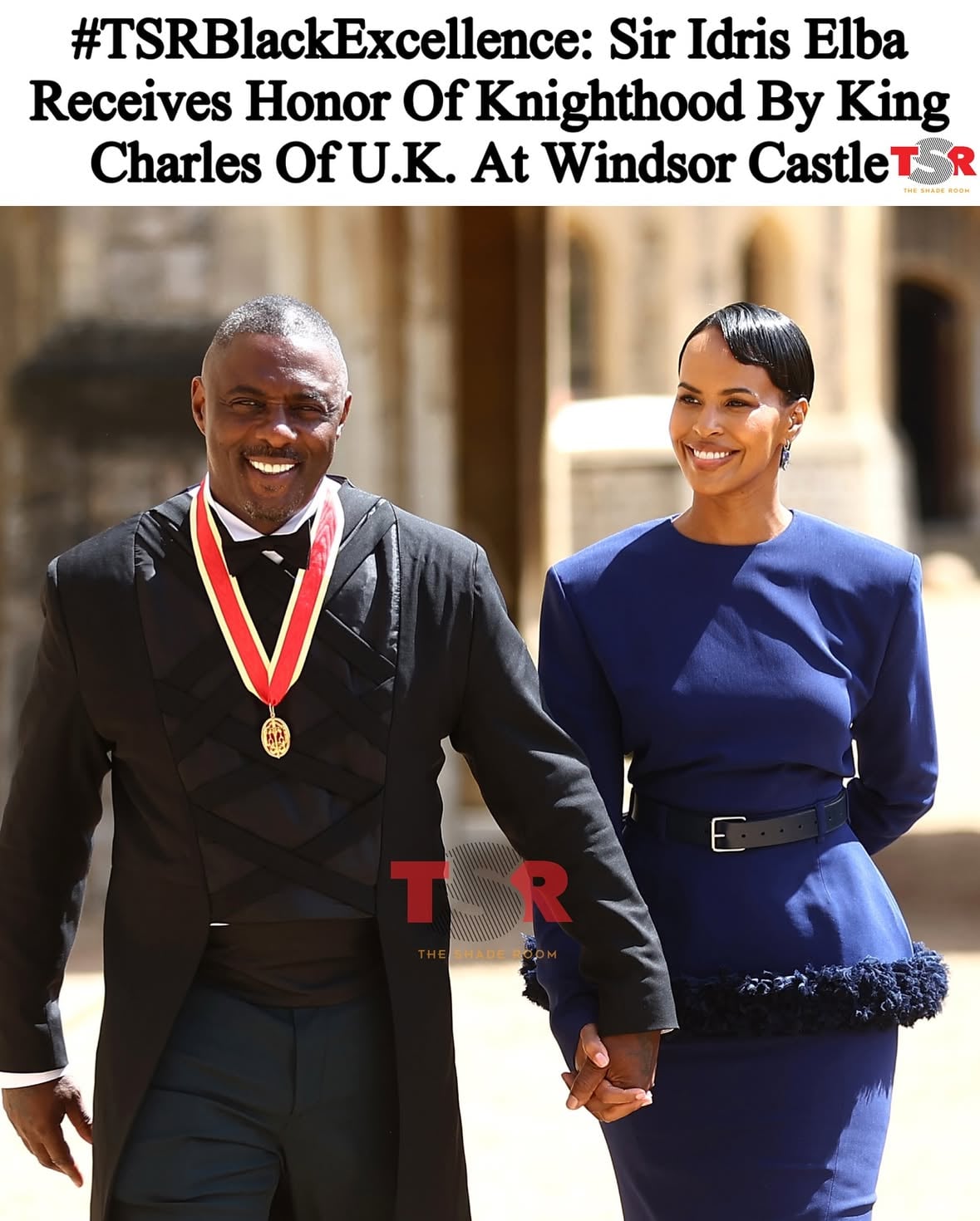 #TSRBlackExcellence: Congratulations to Sir #IdrisElba! #KingCharles has knighted the actor in recognition of his humanitarian services to young people. Elba was all smiles alongside his wife, #SabrinaElba, on the Windsor Castle grounds.👑 Through their Elba Hope Foundation, the couple has provided support to diaspora communities to sponsor and create greater opportunities.👏🏾 📸: @gettyimages ✍🏾: #TSRStaffJR