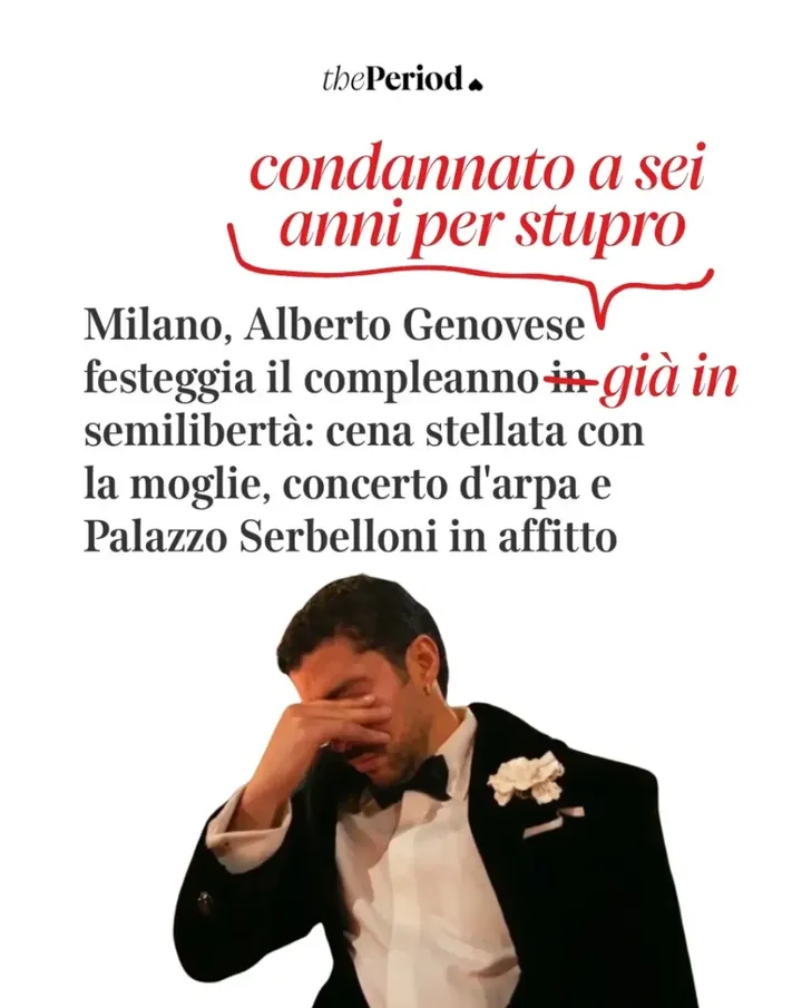 Pochissime parole, omesse, fanno la differenza abissale tra un pezzo di critica e un bollettino degno del gossip inglese sulla famiglia reale. 

Alberto Genovese è stato condannato per violenza sessuale, ma la stampa ha deciso di raccontarlo come un genio qualunque, che tra un impresa milionaria e l'altra è inciampato per sbaglio in qualche reato contro la persona, alla pari di una multa per sosta vietata. 

Le parole sono tutto. Ma per i giornali (in questo caso il Corriere Milano) che di parole vivono, sono più importanti i vestiti della moglie di Genovese, e il loro chef stellato. Ne usciremo mai? 

#theperiod #informazione #genovese