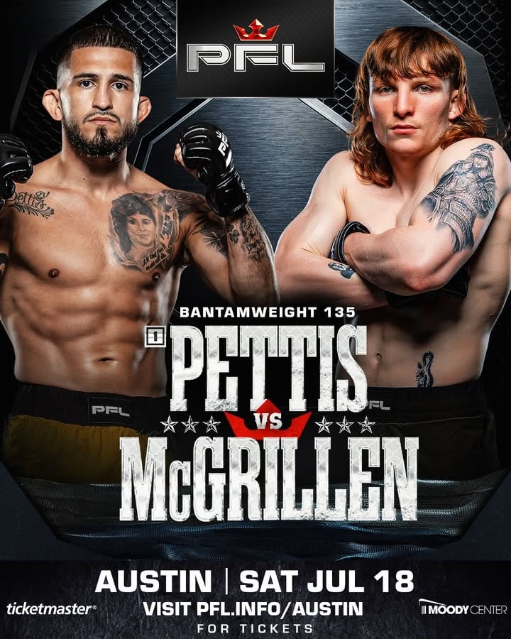 You won’t be able to blink while watching this fight 👀

Whose side will you be on once the PFL cage door closes on July 18th?!

🇺🇸 @sergiopettis x @lewismcgmma2000 🏴󠁧󠁢󠁥󠁮󠁧󠁿

#PFLAustin | Saturday, July 18th | 📺 ESPN 2 | 🎟️ pfl.info/austin
