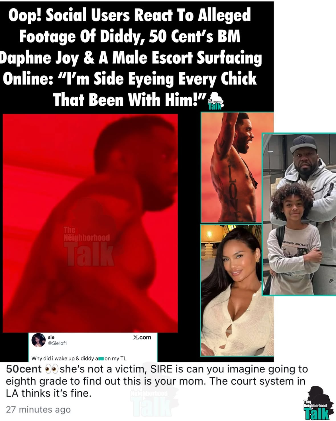 Neighbors, 50 Cent dropped by the neighborhood and reposted our post featuring social users reacting to an alleged video showing his son’s mother, Daphne Joy, and Diddy together. Thoughts? 💭