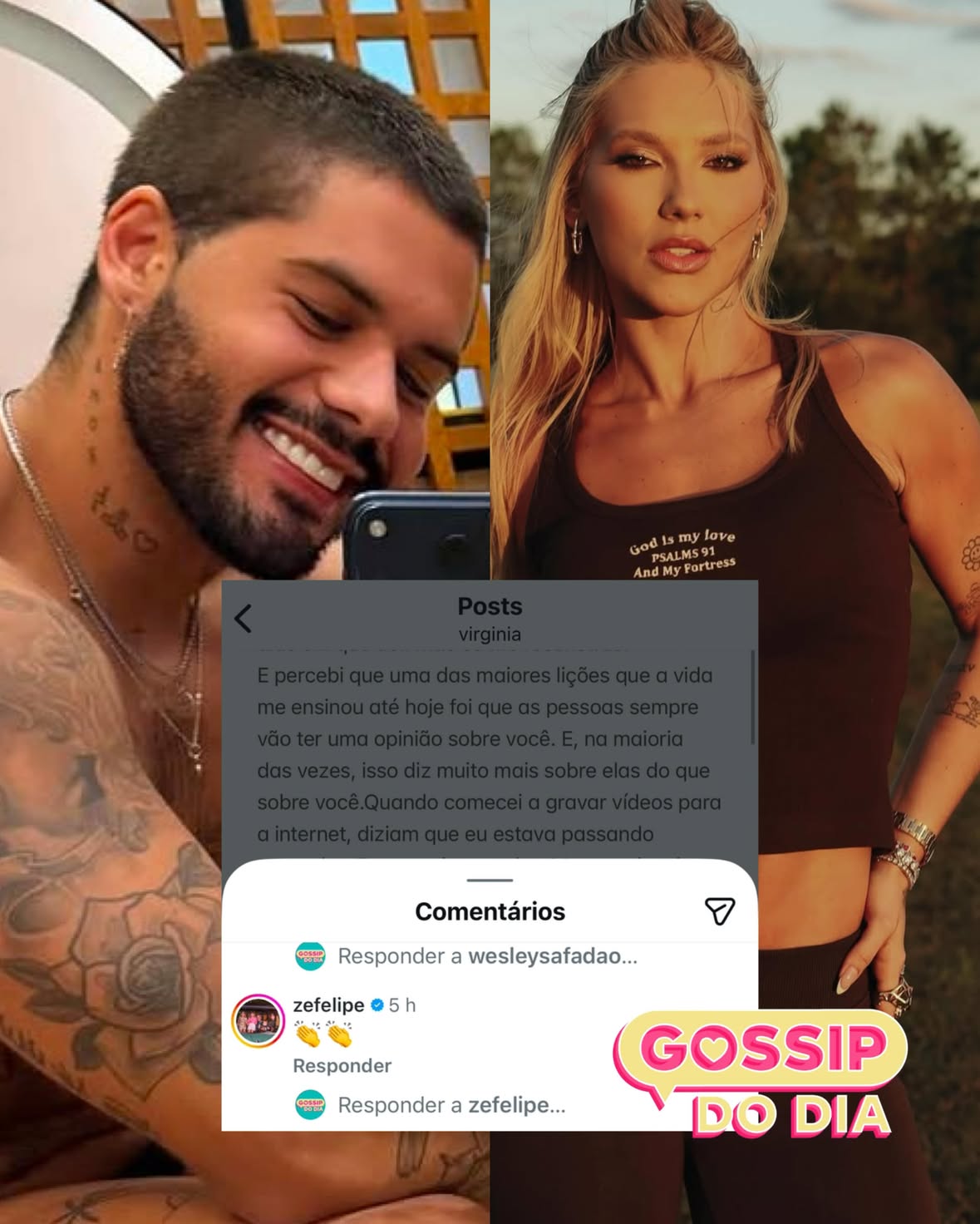 Apoio! @zefelipe, ex-marido de @virginia, deixou esse comentário apoiando Virginia no post que ela fez desabafando sobre os ataques que sofreu no Maracanã ontem. 
(📸Imagem/Reprodução: @zefelipe | @virginia)