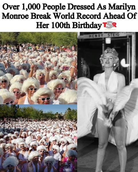 More than 1,000 people dressed as #MarilynMonroe gathered in downtown Palm Springs this weekend to break a world record ahead of what would have been the actress’ 100th birthday on Monday.
_____________________________________
Organizers said 1,037 people participated in the event, breaking the previous record of 254 people dressed as the Hollywood icon. The crowd gathered around Palm Springs’ famous Forever Marilyn statue, with attendees rocking Monroe-inspired white dresses and platinum blonde wigs.
_____________________________________
Fans traveled from across the country to celebrate the legendary actress’ legacy. The event also included live music, food vendors, themed entertainment, and special guests. (📸: @gettyimages) ✍🏾: #TSRStaffLG