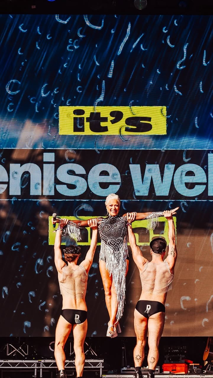 Bc ofc Denise Welch is singing It’s Raining Men on the Main Stage - it’s Mighty Hoopla x