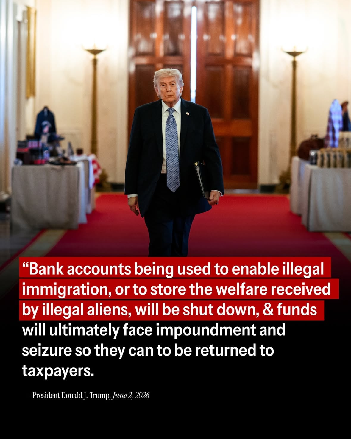 Illegal aliens & foreign fraudsters steal BILLIONS yearly from American taxpayers.

President Donald J. Trump signed an EO to stop banks & financial institutions from aiding drug trafficking, illegal immigration, & the cartels behind it as part of the effort to END fraud & reverse mass illegal immigration.