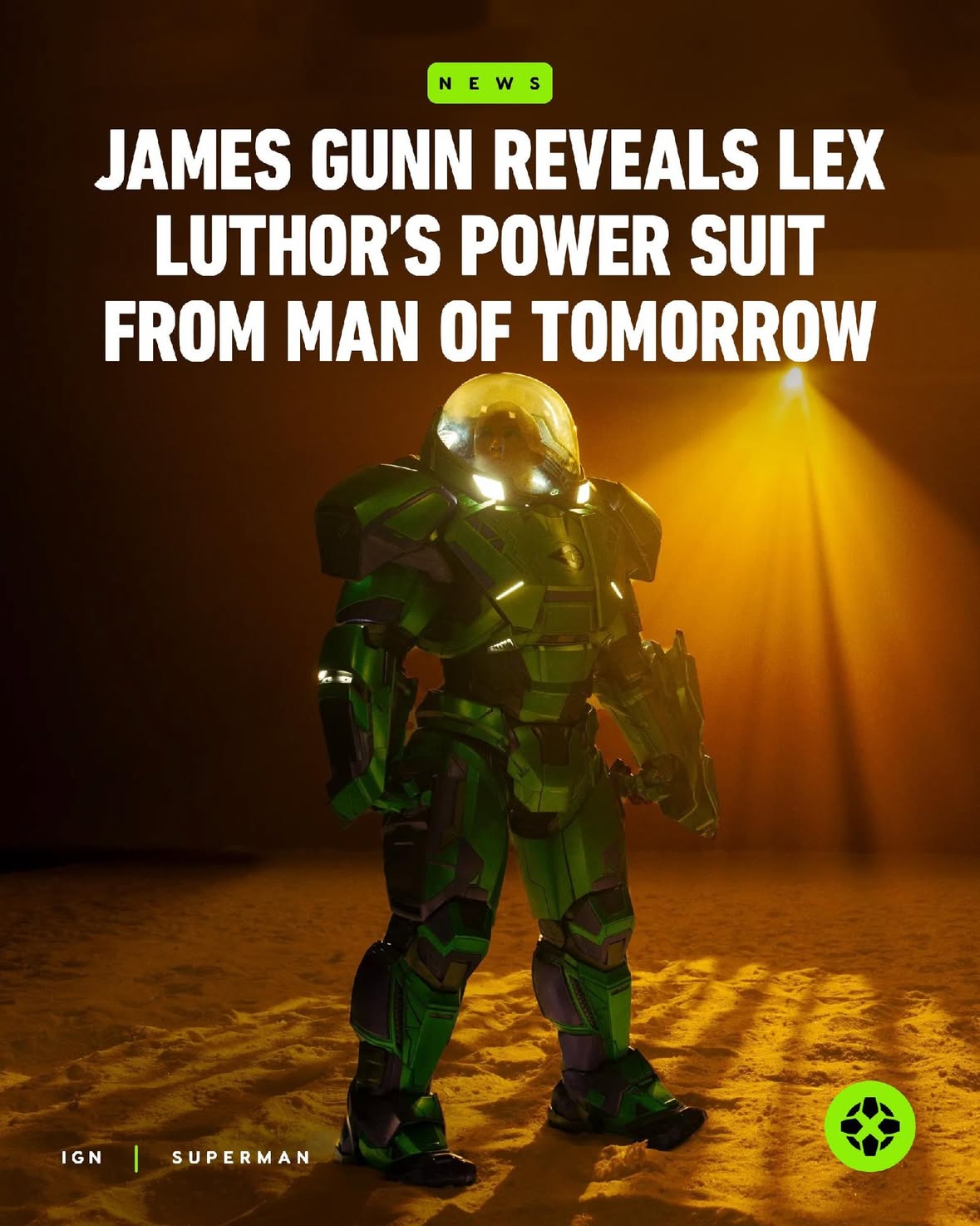 Man of Tomorrow Director and DC Studios Co-CEO James Gunn has revealed a first look at Lex Luthor's suit for the upcoming Superman sequel arriving in theaters on July 9, 2027. Link in bio for more.