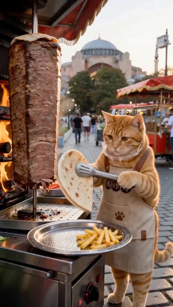 🥙 Döner Plate 🍟🐾
Do you prefer wrap? or box? or plate? 
Juicy döner meat served with crispy fries, warm flatbread, grilled green pepper, and fresh tomato slices ❤️

After many days of hard work, Tabby has finally saved enough money 🥹💰
He couldn't wait any longer and immediately ran off to buy food for the neighborhood stray cats 🐱💕🐾

Another cozy food stop on their journey around the world 🌍✨

#catlover #catoftheday #catsofinstagram #catreels #cutecat cutenessoverload kindnessmatters kindness cheforangeandtabby cuteanimals catcooking