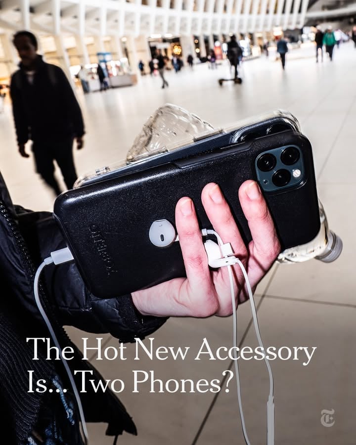 Anyone walking down the street in the ’90s would not have been surprised to see a passerby toggling between a couple of pagers at once, and maybe retrieving an early flip phone or a Discman from a Kate Spade purse.

But after years of progressive slimming down and merging of our electronics into single devices that do everything, clunky seems to be back. The screens are bigger, the headphones are more obtrusive and, crucially, there are two or even three phones on hand.

It may seem counterintuitive, but many people who carry two cellphones believe it’s the healthier choice, allowing for clearer boundaries between work and life. But the poly phone life comes with the inconvenience of having to actually carry them. And everyone handles it a bit differently. 

From stacking to pocket stuffing, tap the link in our bio to see how New Yorkers are managing the multiple-phone life. Photos by @instadickie