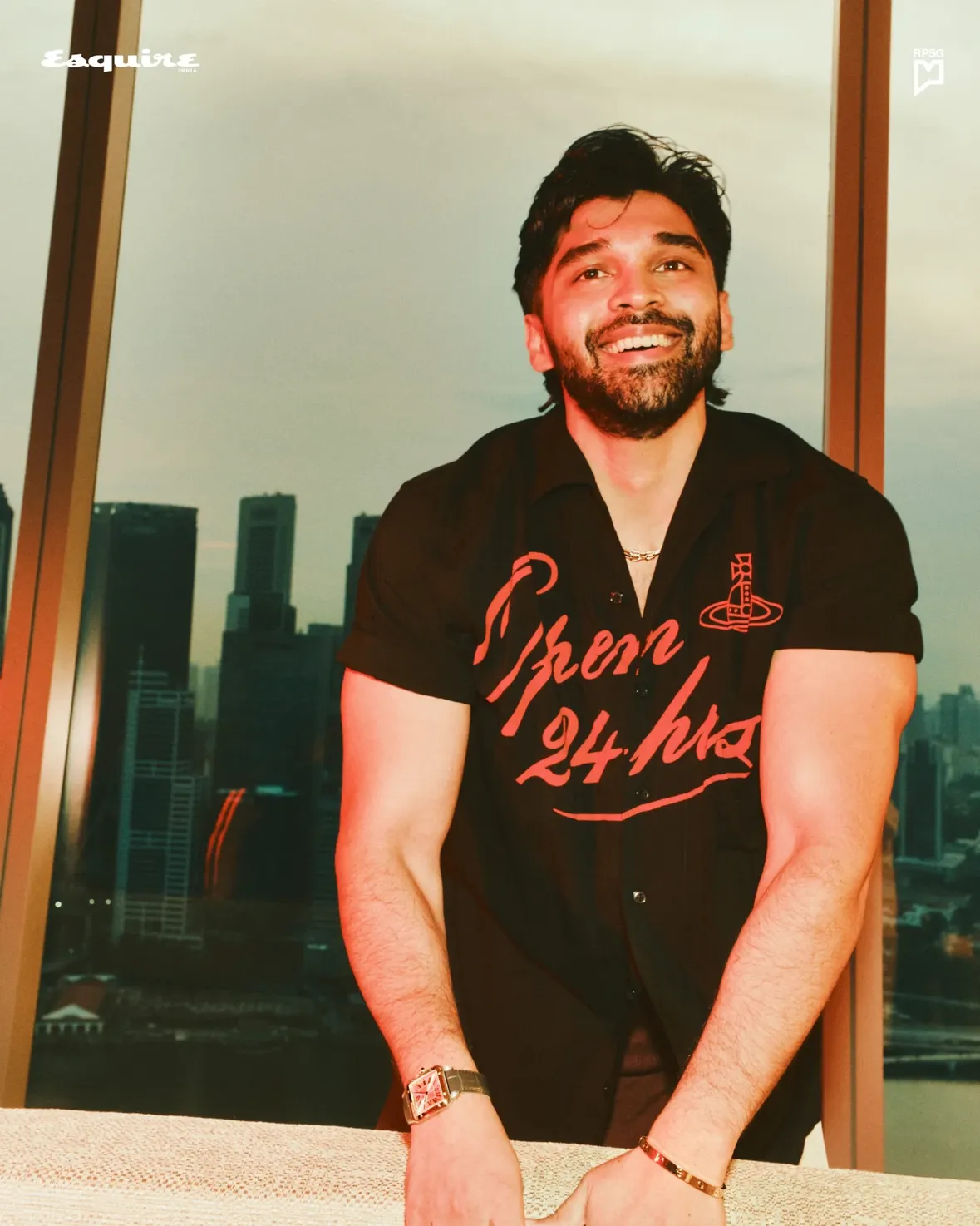 Of the journey so far, Dhruv Vikram (@dhruv.vikram) says there’s little he would change. Looking back at Bison, he admits to carrying more self-doubt than he now wishes he had. “I wish I hadn’t gone through Bison with so much self-doubt and had known there was light at the end of the tunnel after it. I feel like I might have enjoyed it a little more,” he says ruefully. 

Chairperson: Avarna Jain (@avarna_jain) 
CEO: Debashish Ghosh 
Editor: Rahul Gangwani (@rahulgangs_) 

Creative Direction & Styling: Vijendra Bhardwaj (@vijendra.bhardwaj) 
Photography: Shawn Paul Tan (@shawnpaultan) 
Contributing Stylist: Mehak Khanna (@mehekkhanna.in) 
Cover story: Sonal Nerurkar (@sonal.nerurkar) 
Hair and grooming: Manisa Tan (@manisatan) 
Bookings Editor: Varun Shah (@varunshah) 
Hospitality Partner: Marina Bay Sands (@marinabaysands) 
 
On Dhruv

Santos de Cartier Long Necklace, Chain, Santos-Dumont Watch and Love Bracelet, All by Cartier (@cartier)

Shirt by Vivienne Westwood (@viviennewestwood) from the Collective (@collectiveindia)

An @rpsg.lifestylemedia publication by @rpsggroup. 

#EsquireIndia #DhruvVikram