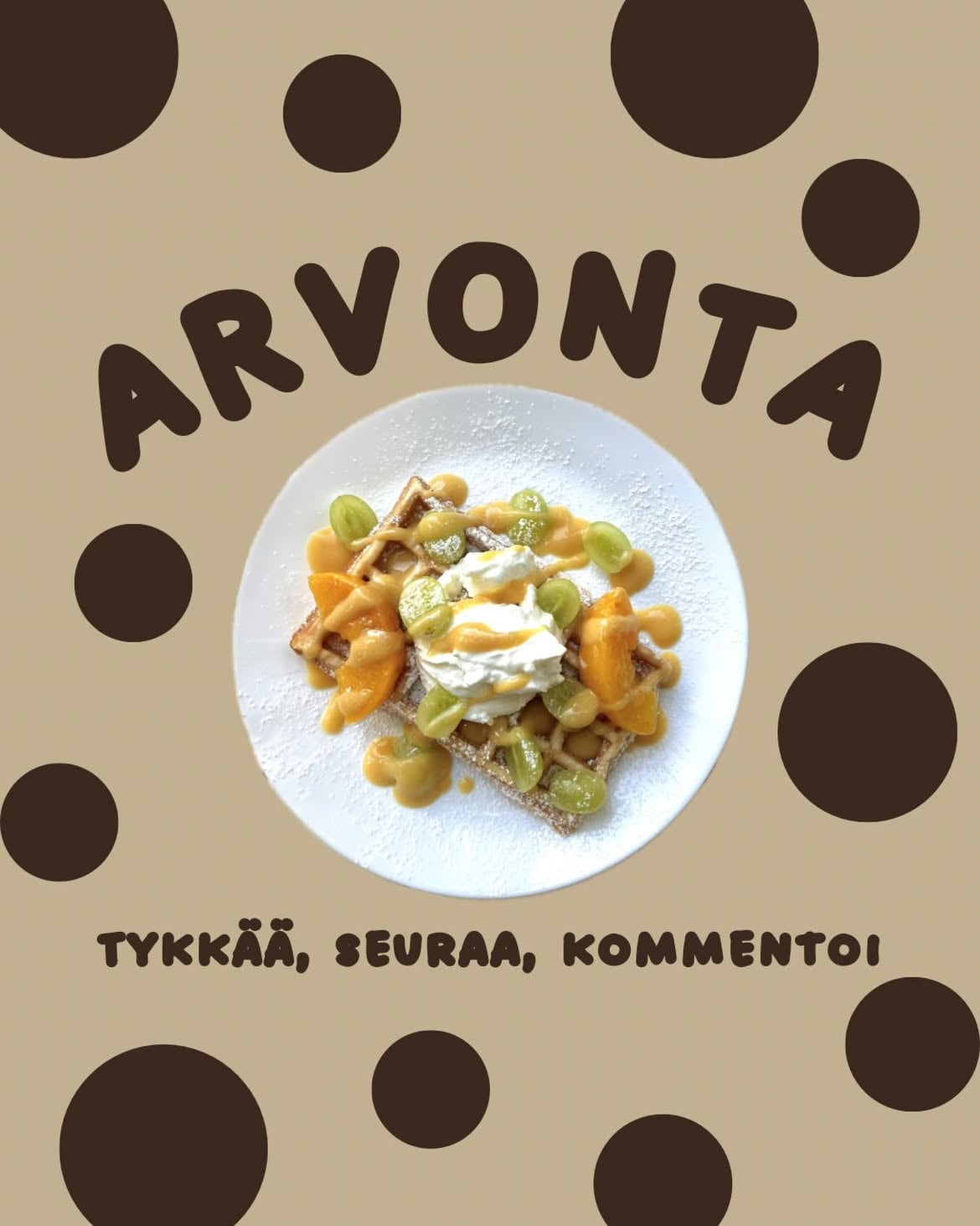 ARVONTA‼️

Arvomme kolme voittajaa. Palkintona tarjoamme valinnaisen vohvelin ja juoman.

Osallistut näin:
1️⃣ Tykkää tästä julkaisusta
2️⃣ Seuraa meidän tiliä
3️⃣ Kommentoi alle ”🧇” emoji
(1 kommentti = 1 arpa)

Arvonnan voittaja arvotaan kommentoijien kesken tämän viikon sunnuntaina 7.6. 

Voittajiin ollaan yhteydessä yksityisviestillä. 

*Instagram ei ole arvonnassa mukana.

#arvonta #arvontakäynnissä#voitvoittaa#palkinto #vohvelikahvila