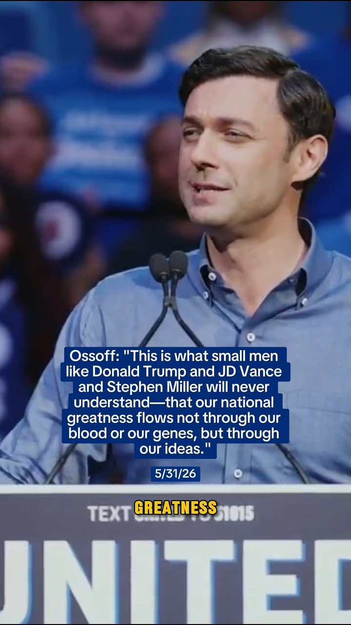 Ossoff: This is what small men like Donald Trump and JD Vance and Stephen Miller will never understand—that our national greatness flows not through our blood or our genes, but through our ideas.

Americans are not a race, we're a people united not by ethnicity, but by our shared convictions, and that is what makes us exceptional