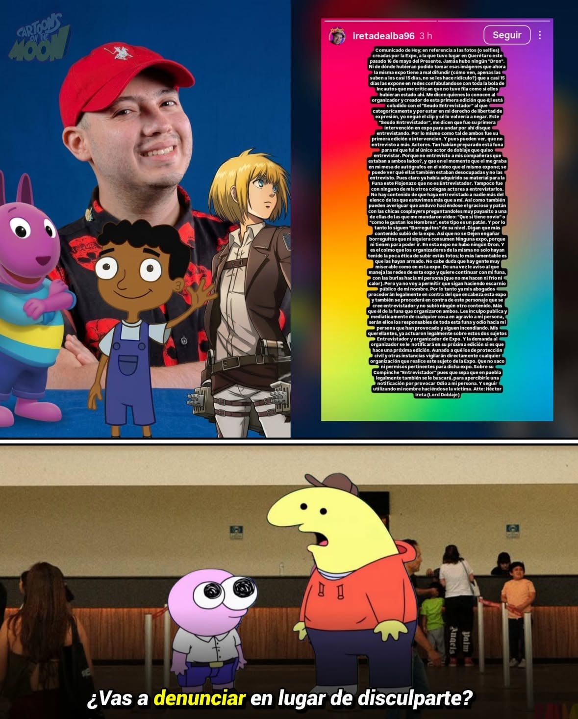 Héctor Ireta anunció que denunciará al joven entrevistador y a la Rhinocon, acusándolos de un complot para desprestigiarlo. 

Afirma que manipularon con IA la foto de su fila vacía y que el entrevistador acosó a cosplayers.