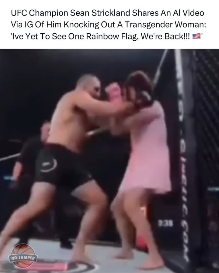 UFC fighter #SeanStrickland posted an AI video of himself knocking out transgender woman in a fake #BudLight ad for Pride Month. 👀

•@aintyoumalcom