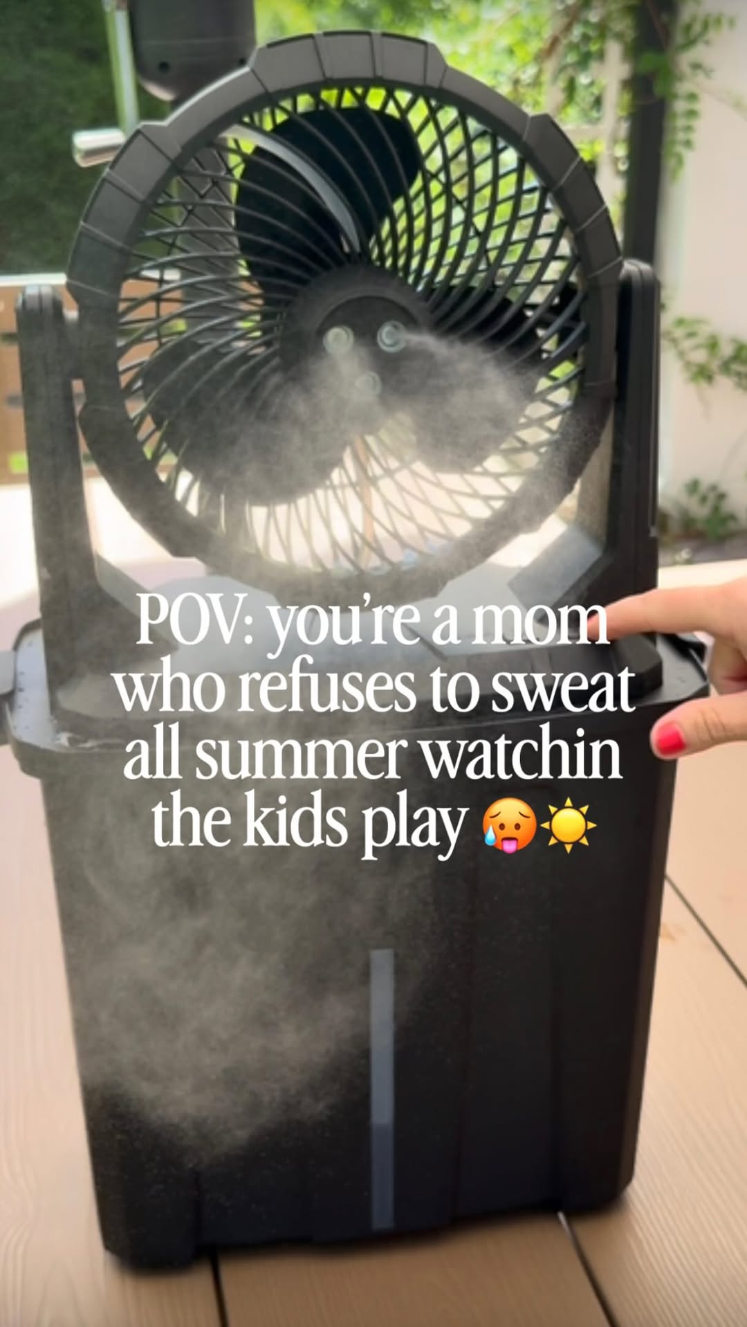 follow me & type MIST for the 🔗 to this sanity saver of the summer 🥵💦 

This misting fan is PORTABLE, has a rechargeable battery, AND has 3 speeds and misting settings 🙌🏼🩵 perfect to take to baseball games, the beach, the park, or your backyard or driveway! 

SEND this to a mama who needs one ➡️