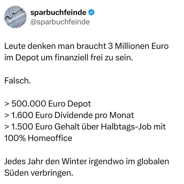 Wie seht ihr das Ganze? 🤔

Folgt @sparbuchfeinde für mehr ❤️

#aktien #geldverdienen #geldsparen #immobilie #karriere