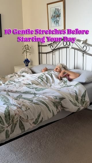 🙏 Thank you Emily @dawnduskcompany. I feel deliciously pampered, wearing my silky-soft bamboo PJ’s

🌺 As we get older, it’s not uncommon to wake up feeling a little stiff and creaky. That’s why I love doing a few gentle stretches before getting out of bed. They only take a couple of minutes but help wake up the body, increase circulation, and loosen tight muscles. 

🦋 You don’t need to be flexible. You don’t need special equipment. And you certainly don’t need to turn these stretches into a workout. 

💐Aging disgracefully isn’t about pushing through pain or pretending you’re 20. It’s about taking care of the body you have now, with kindness, respect, and some daily maintenance.

🌈You may already have a morning stretch routine. But if you don’t, this one is easy to do. I vary the number of repetitions, depending on my mood, how my body feels at the moment, and any time constraints I have. Regardless, after a few minutes of stretching, I feel better—more mobile, more comfortable, and more connected to my body.

#ageingdisgracefully #ageing #agepositive #ageisjustanumber #goldenage