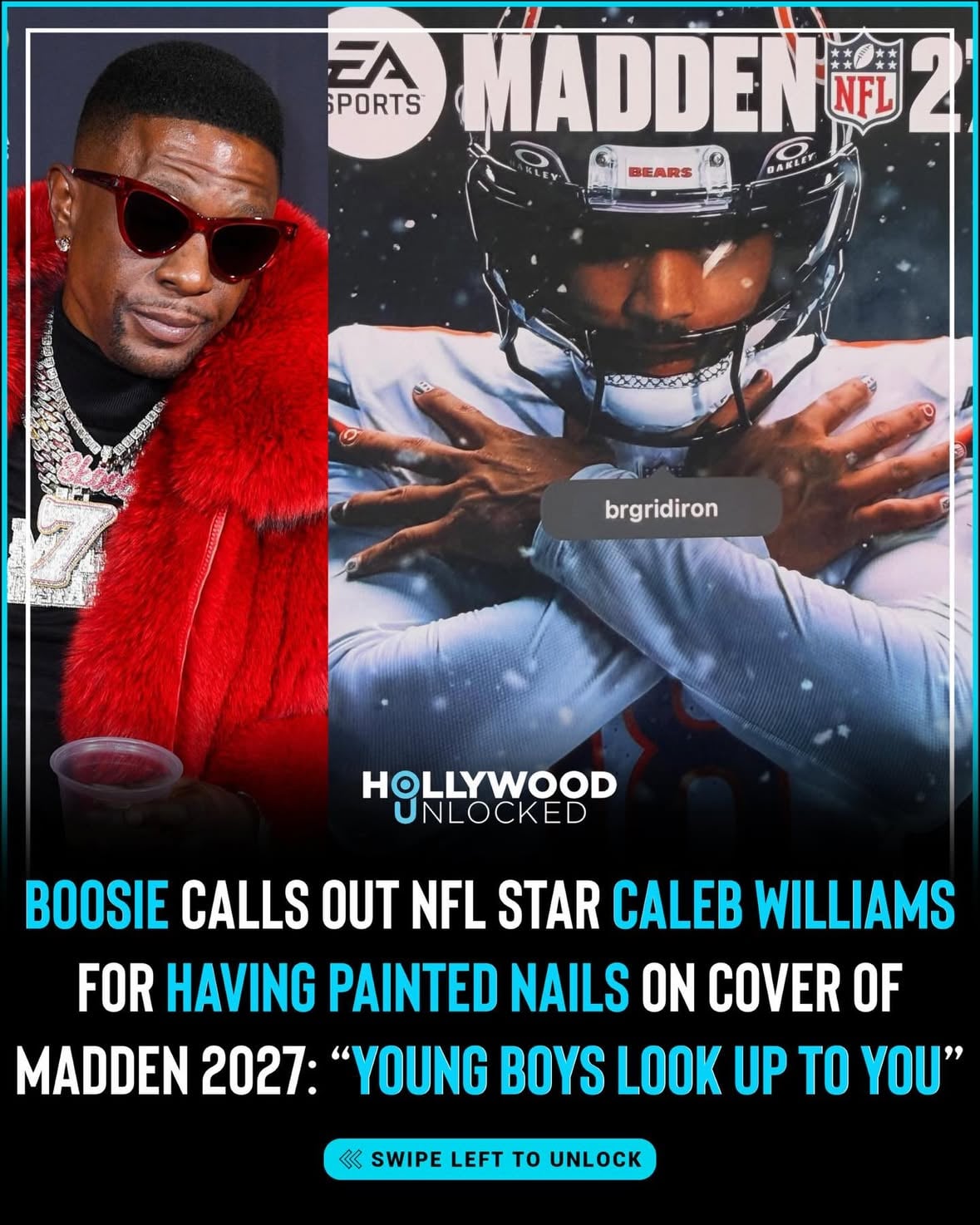 Looks like #Boosie has some words for #CalebWilliams after seeing his nails on the cover of Madden 2027. #Socialites, thoughts? 👀👇🏽📷: Getty images (swipe)