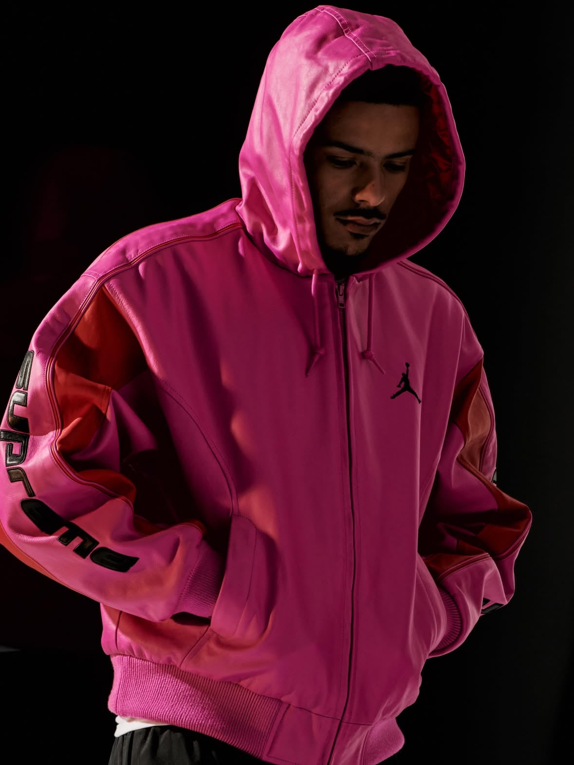 Supreme®/Jordan®. 06/04/2026

Supreme has worked with Jordan® on a new collection for Spring 2026. The collection consists of a Hooded Leather Jacket, Track Jacket, Jersey, Hooded Sweatshirt, Track Pant and Basketball Short.

Available June 4th.

Available in Asia June 6th.