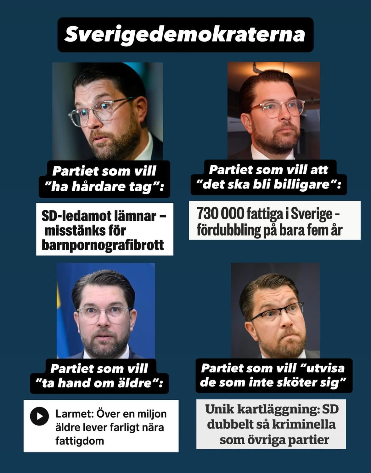 Sverigedemokraterna är en gigantisk belastning för svensk politik. De utgör ett allvarligt hot mot människors plånböcker, vår gemensamma välfärd som vården och omsorgen, och framförallt vår trygghet. Det enda de har gjort sedan de tillträtt i svensk politik är att göra vårt samhälle mer otryggt.