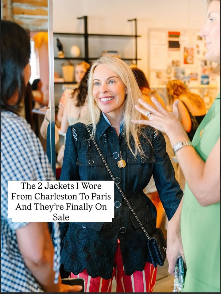 The older I get, the less interested I am in buying more. I’m interested in buying better.  Comment WANT and I’ll send you both jackets.

These two jackets carried my wardrobe from Charleston to Paris. With white jeans. Over dresses. With taffeta and rich mom striped pants. For dog walks, shopping days, travel days, and dinner reservations.

The indigo eyelet jacket is the one I couldn’t stop thinking about. I left the store without it, convinced I didn’t need another jacket. Then I couldn’t stop imagining it with the clothes already hanging in my closet. The jeweled-collar coat is the one that somehow makes every outfit feel a little more special.  In fact, it IS the outfit! 

If you’re standing in front of a closet full of clothes wondering why nothing feels quite right anymore, start with better layers. A great jacket can make the simplest outfit feel polished, intentional, and pulled together.

Months later, these are still the two pieces I reach for most. And for the first time, both are on sale.  Because they’re pieces you can wear year round, they end up being such a good cost per wear.

Save this for outfit inspiration and send it to the friend who appreciates a really good jacket.
