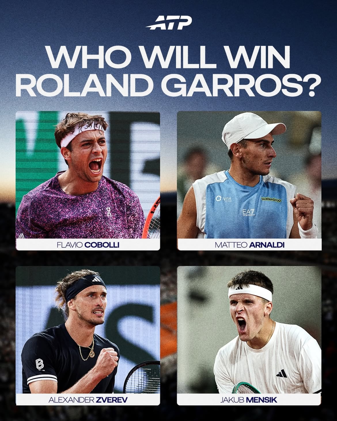 The semi-finals are set...
 
So, tell us. Who wins Roland Garros?! 🏆
 
#RolandGarros