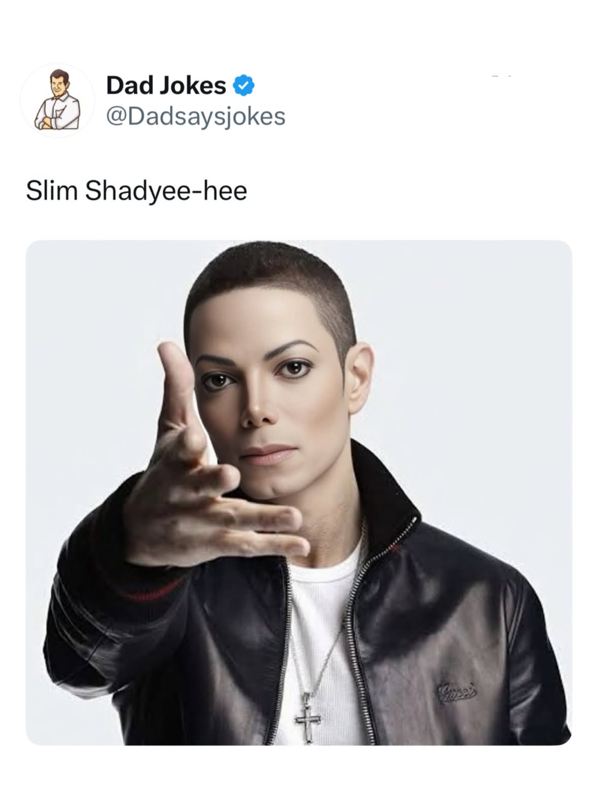 Michael Jackson and Eminem are both among the most famous musicians ever, but Michael Jackson reached a level of worldwide fame that few entertainers in history have matched. At his peak, he was recognized across virtually every country, age group, and culture, with crowds often shutting down streets and airports just to catch a glimpse of him.

Eminem is one of the most successful and influential rappers of all time, dominating hip hop and modern music culture. However, Michael Jackson’s influence extended beyond music into dance, fashion, television, and global pop culture, making him the more universally famous figure overall.

Like this content? Follow us for more @dadsaysjokes ❤️