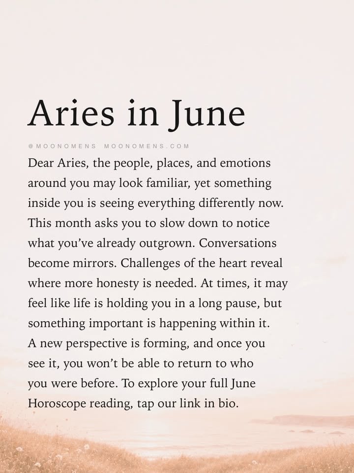 Drop a ❤️ to welcome June’s energy ✨

Something about life feels different right now. The people, places, goals, and questions that once felt familiar may be revealing themselves through a new lens. Many of us are realizing we’ve outgrown certain ways of thinking, relating, and moving through the world, even if we’re still standing in the same places we stood before.

June invites us to see more clearly, trust ourselves more deeply, and make space for what is ready to emerge next in our lives.

Explore all of this more deeply within your personal June Horoscope, through the link in our bio @moonomens 🌙

Inside, you’ll find your complete June Horoscope as a beautifully designed e-book and audiobook created to help you navigate the month ahead with greater clarity, perspective, and self-understanding.

We’re grateful to be sharing this journey with you. 🤍✨

#moonomens #astrology