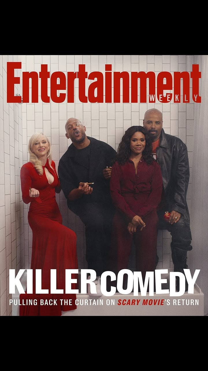The highlarious horror squad is back! 😱🍃

#ScaryMovie's core four reunites after 25 years and they're ready to make you scream with laughter.

Marlon Wayans, Shawn Wayans, Regina Hall, and Anna Faris take EW behind the scenes of their rowdy return to the horror parody franchise in our latest cover story.

“I thought we were done with that franchise. I think it was COVID and the dismantling of the Weinstein regime. That's when I started going, You know what? I think I got a really funny take on this. I think if we came back to the franchise, we can do something special.” @marlonwayans tells EW, calling the new @scarymovie "edgy as f---."

Read the full cover story at the link in @entertainmentweekly's bio.

Directed by @alison_wild + @kiwiharding
Story by @thelastangrywoman
