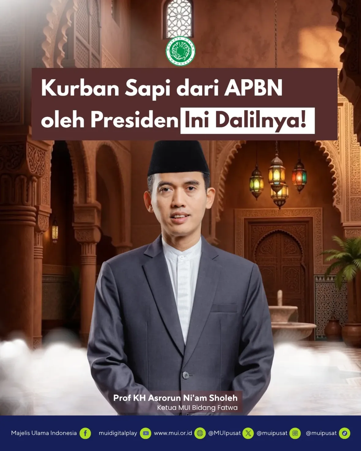 Untuk memberikan kepastian hukum dan pemahaman yang benar bagi umat, MUI melalui Ketua Bidang Fatwa, Prof KH Asrorun Ni'am Sholeh, menyampaikan penjelasan mengenai dalil syar'i tentang kurban yang bersumber dari anggaran negara.

#mui #kurban #presiden