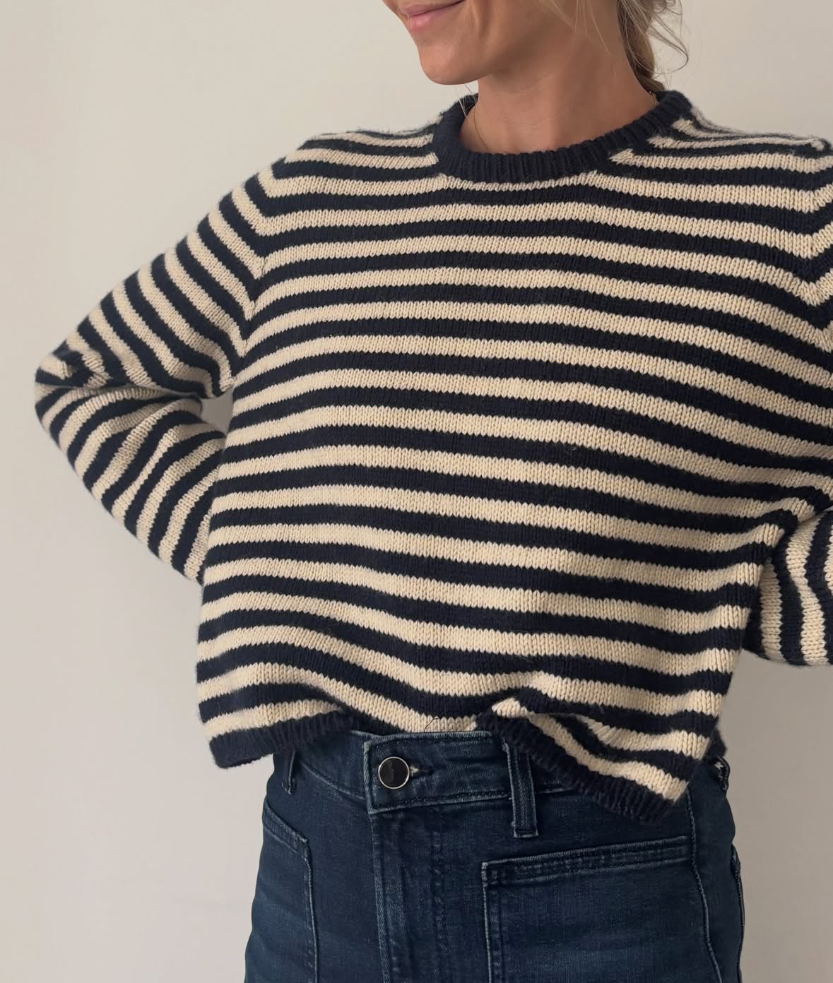 Would you like to test knit Clovelly Sweater? 

Here are some of the details…

Clovelly Sweater features a classic stripe pattern and a relaxed fit, perfect for everyday wear. Depending on your yarn choices, this garment can be perfect for either cold or warm weather.

More details on construction and materials can be found in the comments.

Sizes:
1 (2, 3, 4, 5) (6, 7, 8, 9) 10, 11

Sizes 1 (2, 3, 4, 5) (6, 7, 8, 9) 10, 11 are intended to fit an approximate actual bust circumference of 75 (80, 85, 90, 95) (100, 110, 120, 130) 140, 150 cm.

Bust circumference of finished garment:
101 (105, 111, 115, 121) (125, 135, 145, 155) 165, 175 cm

Upper arm circumference of finished garment:
34 (36, 37, 38, 39) (41, 43, 46, 50) 54, 58 cm

Yoke depth:
24.5 (24.5, 25.5, 25.5, 25.5) (27, 27, 29, 29) 30.5, 31.5 cm

Gauge:
20 sts x 30 rows in stockinette stitch on 4mm needles = 10 x 10 cm after blocking

Needles:
Circular needles: 3.5mm (40-120 cm), 4mm (40-120 cm)

Size guide
Clovelly Sweater is designed to have approximately 25-26 cm of positive ease.

The deadline for completion of your finished sweater and feedback would be 20th July 2026.

The pattern for testing will be in English. The yarn is not sponsored for this design. Any yarn substitutes are welcome provided they meet the pattern gauge. As my thank you I would love to gift 3 patterns from my existing catalog at the end of the test knit.

If you are interested in testing please write in the comments which size you would like to knit. If you are selected I will be in touch later this week 🙏

#cocoamourknitwear #stripedknits #knittedsweater #knittedstripedsweater #sandnesgarndoublesunday
