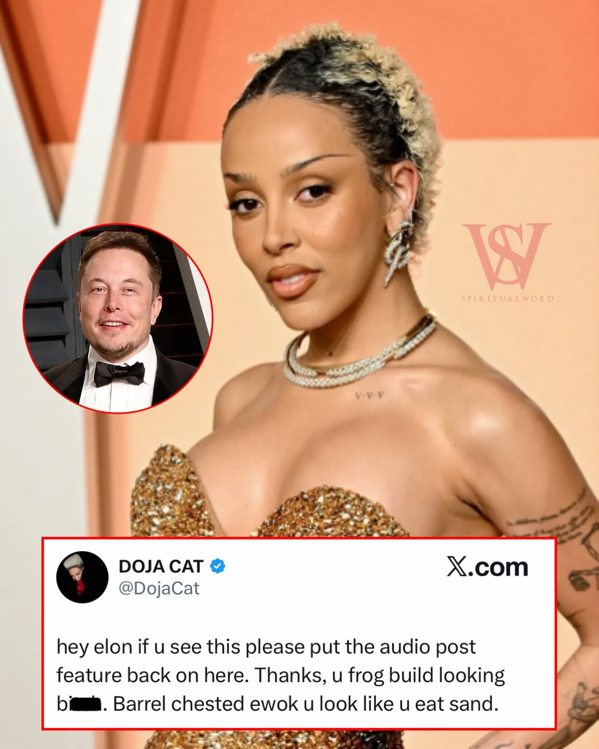 #DojaCat has social media cracking up after publicly asking #ElonMusk to bring back X’s audio post feature.

While making her request, the rapper didn’t exactly keep things professional, throwing several playful insults at the platform owner and comparing him to everything from a frog to an ewok. (📸: @gettyimages)