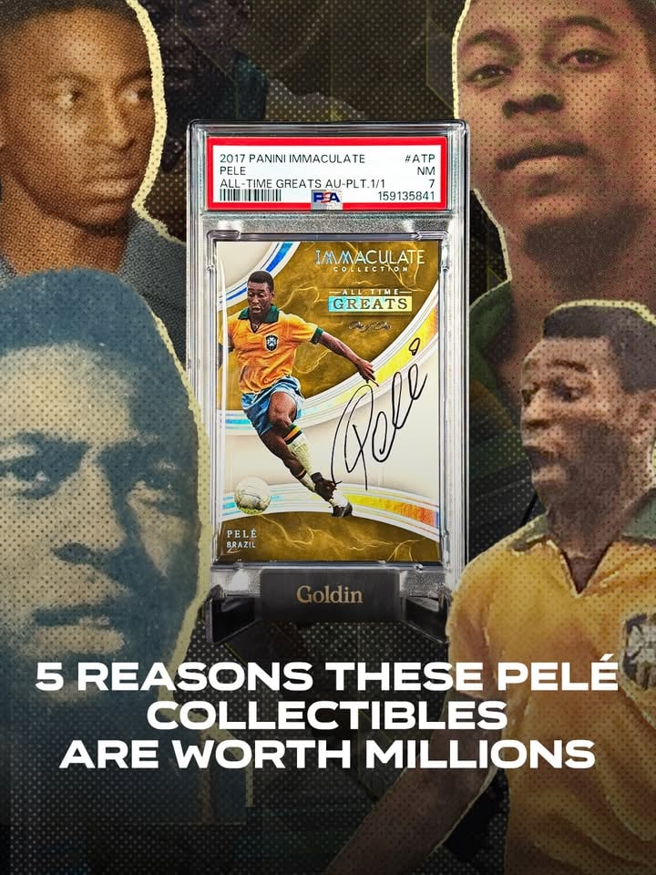 𝐀 𝐂𝐀𝐑𝐄𝐄𝐑 𝐖𝐎𝐑𝐓𝐇 𝐌𝐈𝐋𝐋𝐈𝐎𝐍𝐒 🇧🇷✨

Pelé broke records on the pitch, won it all, and became a football icon. Now, the Brazilian legend is making history off the field too, with his collectibles reaching record-breaking value. 📈🐐

Greatness is appreciated in these trading cards.