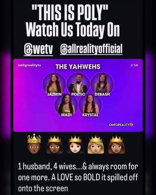 🤯 WeTv has a new show airing right now Called ( This Is Poly) There is a Man On the show that has 4 wives + 17 Children + 1 on the way & all of them have the same name & live in the same house. What’s your thoughts ?

@yahwehpoetic @yahweh_oneness1 @wetv