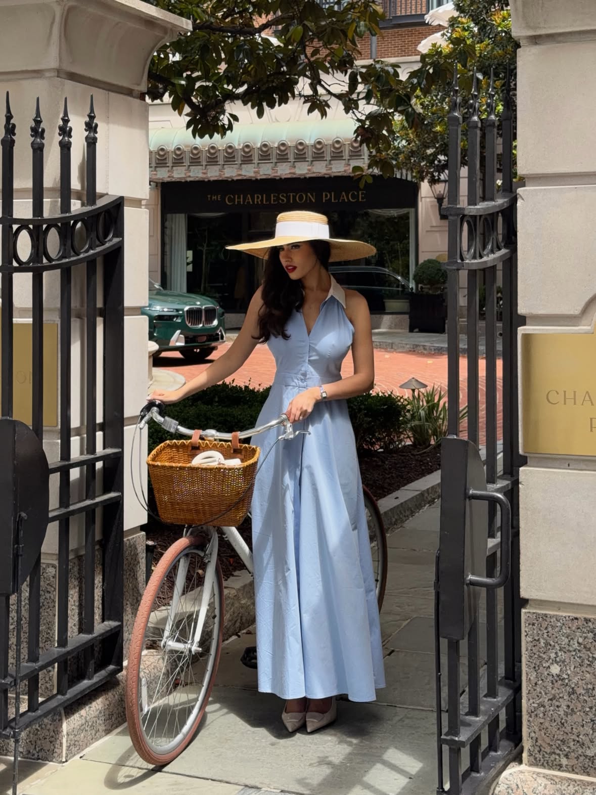 A little Charleston romance for the summer 🤍
Flowing blue silk, wide-brimmed hats, and the kind of beauty that never rushes…

Thank you to @thecharlestonplace for such a memorable stay 🌴

Yes or No for this outfit?🤍

Dress: OA250208048 @commense.official (wearing a size S)
Shoes: 27085158 @mango
Hat: Ines White Hat @rosecherie.paris 
Sunnies: mosanana Retro Pointy Cat Eye Sunglasses Trendy Cute Avant-garde Style MS51810 @amazon
Watch: Fiorella @sifjakobsjewellery 

Lip liner: 8h matte comfort lip liner in the shade 08 from @essence.cosmetics
Lipstick: 968 satin lipstick @Guerlain
I’m 5’8/173cm and I don’t weigh myself!

#oldmoney #modestfashion #oldmoneyaesthetics #summeroutfit #parisianstyle