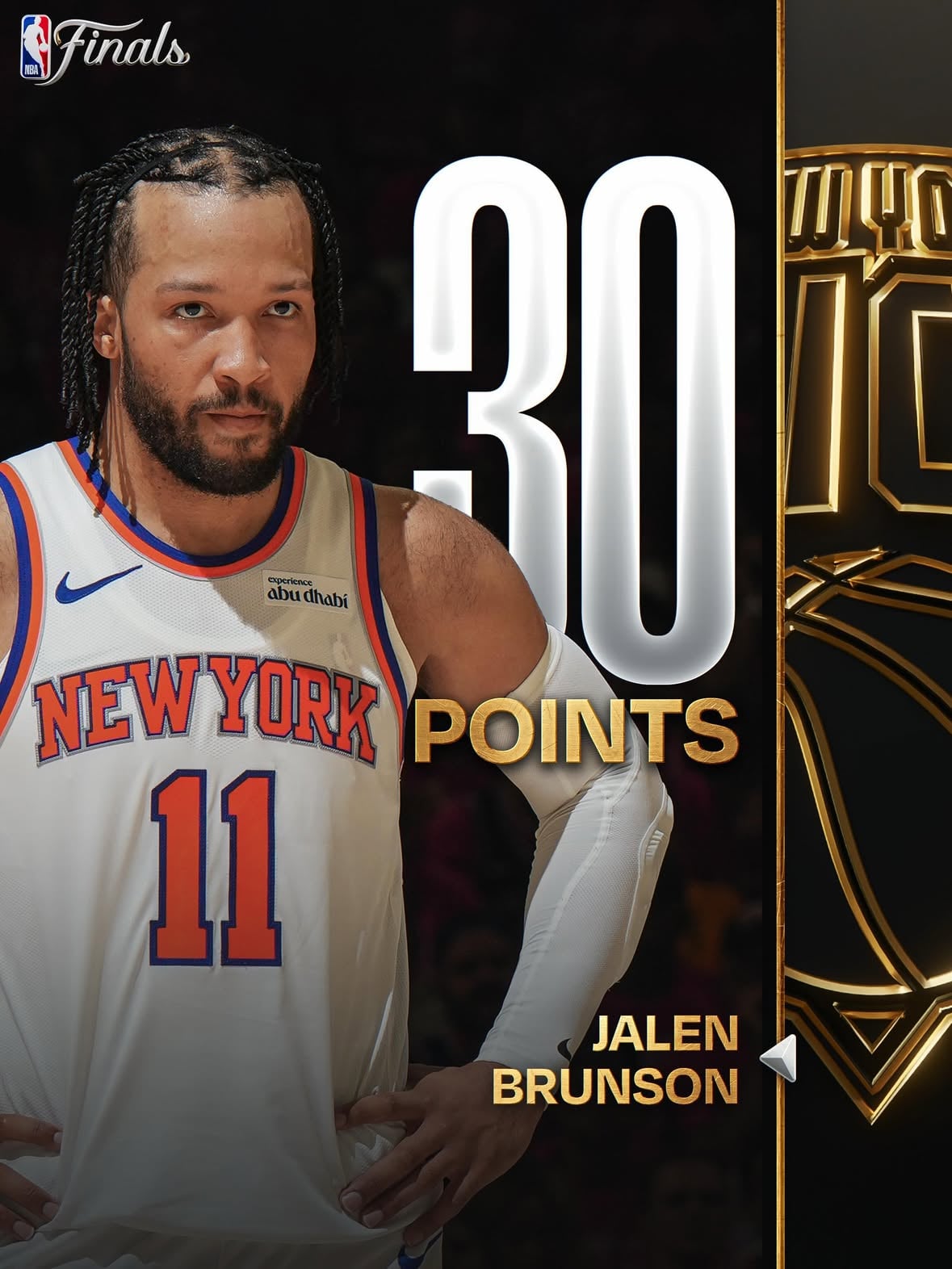 13 PTS in 4Q and 30 for the game! @jalenbrunson1 delivered in the clutch to lead the @nyknicks to a Game 1 victory in the NBA Finals! 🏆

NYK/SAS Game 2: Friday, 6/5 at 8:30pm/et on ABC