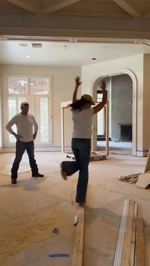 all work, no play… until a 2x4 becomes a balance beam 🤸‍♀️#FixerUpper