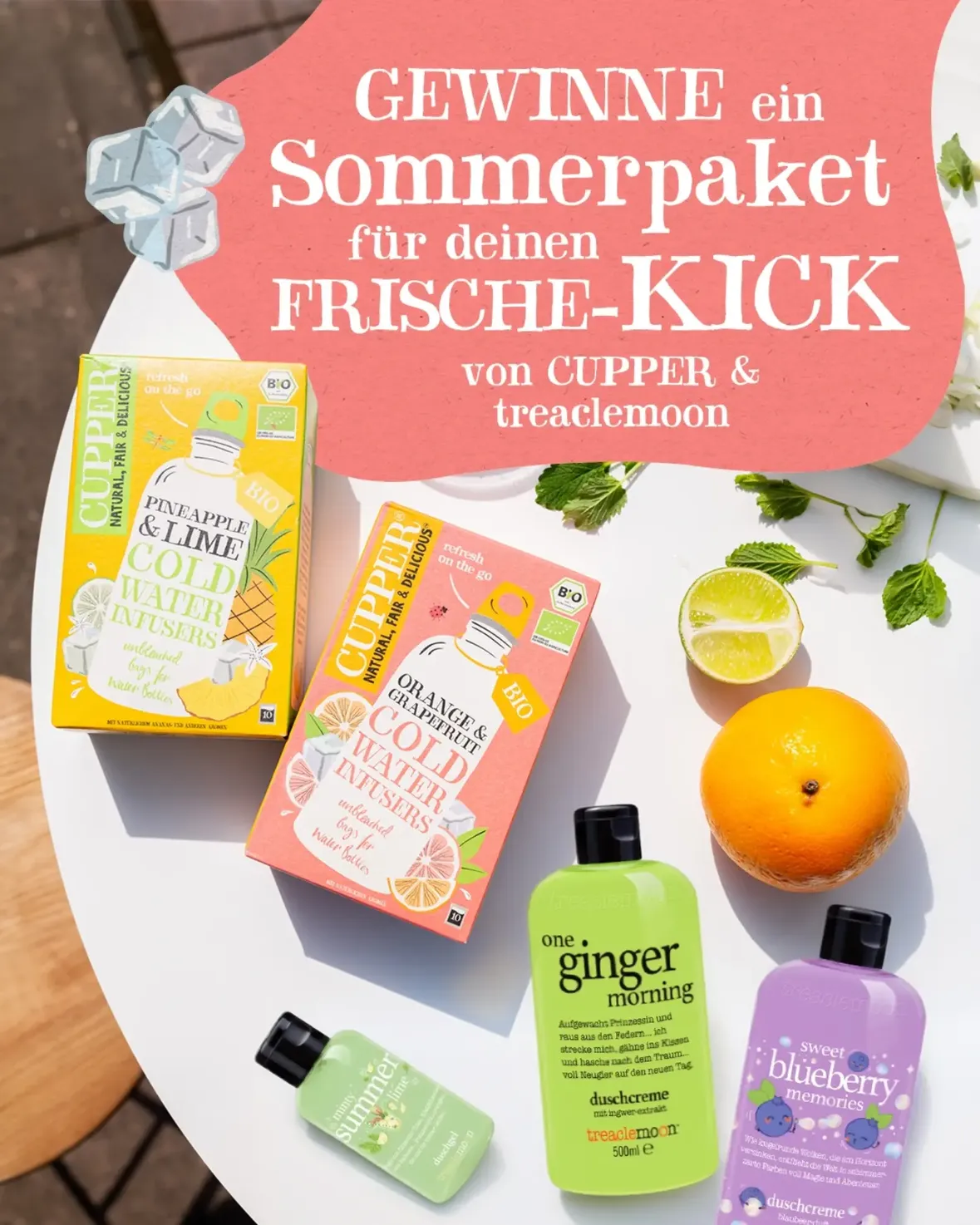 Ein bisschen Sommer im Glas – und auf deiner Haut ☀️
Wir verlosen ein dufte-frisches Sommerpaket für deinen extra Frische-Kick und auch wenn das Wetter heute eher wieder herbstlich ist – der Sommer kommt sicher zurück!

So hüpfst du in den Lostopf:

1️⃣ Folge @cupper_teas und @treaclemoon_deutschland
2️⃣ Like den Post
3️⃣ Verrate uns in den Kommentaren, wer sich noch über diesen Gewinn freuen würde!

Wir verlosen das abgebildete Produktpaket insgesamt 4x. 🕛 Teilnahmeschluss: 10.06. um 23:59 Uhr. Das Gewinnspiel steht in keinem Zusammenhang mit Meta und wird in keiner Weise von Meta gesponsert, unterstützt oder organisiert. Die Auslosung erfolgt per Zufallsprinzip; der/die Gewinner wird per DM benachrichtigt. Ausführlichen Teilnahmebedingungen findest du in der Bio.

Daumen sind gedrückt! 🍀✨