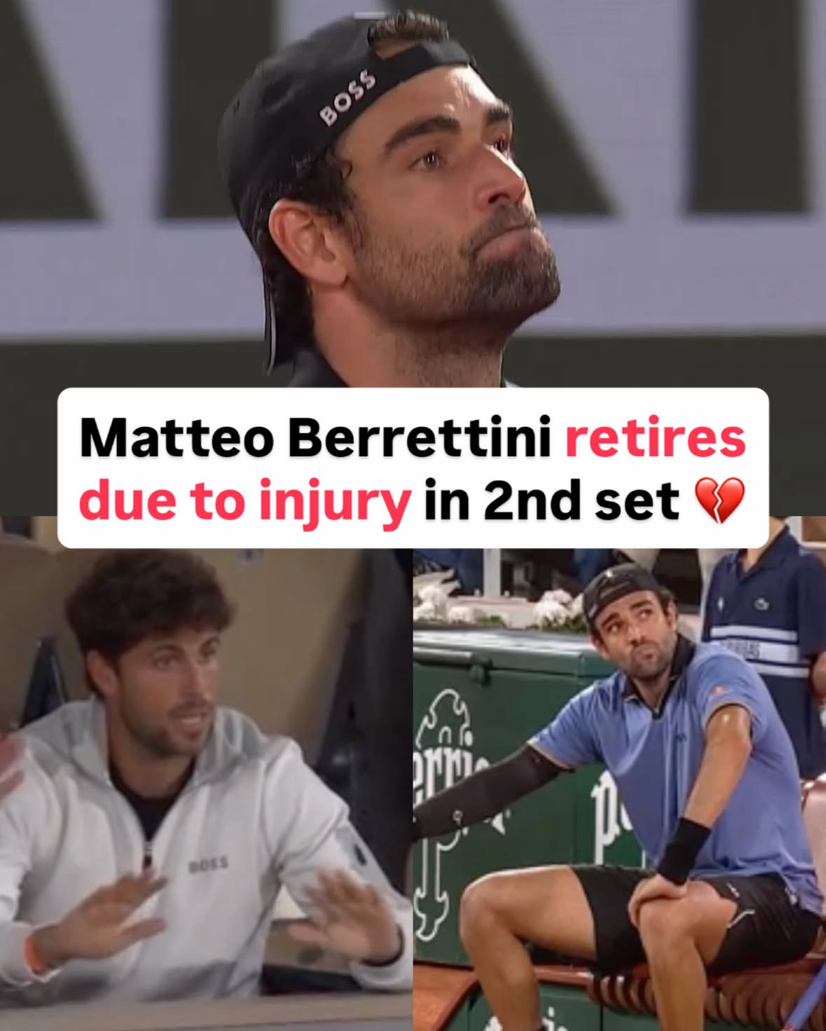 Matteo Berrettini was forced to retire due to injury in the 2nd set of the Quarterfinals.

An incredible #RolandGarros run comes to an end 😔