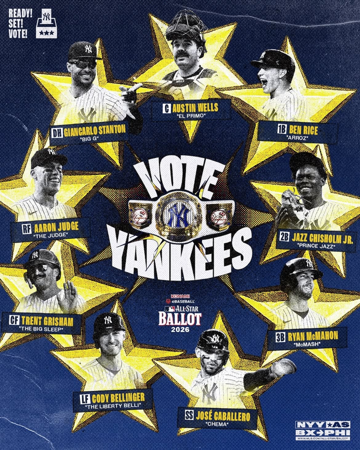 Help our guys punch their tickets to the All-Star Game! 🥊

Vote Yankees 5x per day 👉 Yankees.com/vote