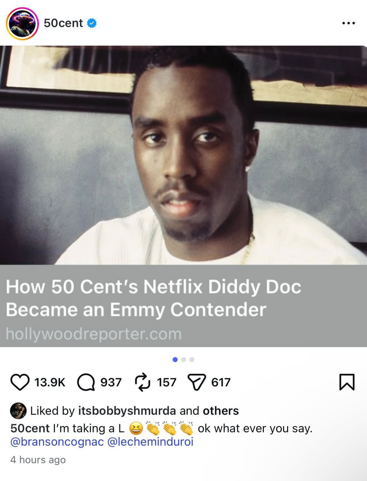 50 reacts to ppl saying might have taken a L w the diddy baby mom situation. He points out his Netflix docuseries that made him millions