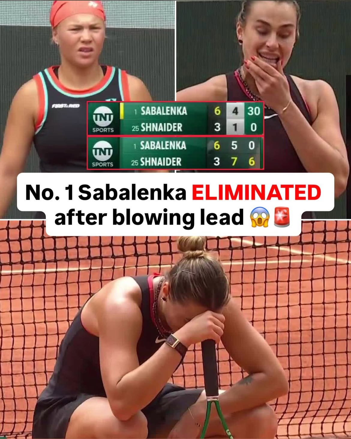 No. 1 Aryna Sabalenka is OUT of Roland Garros after losing 10 STRAIGHT GAMES to No. 25 Diana Shnaider 🤯😳

Another upset in Paris‼️