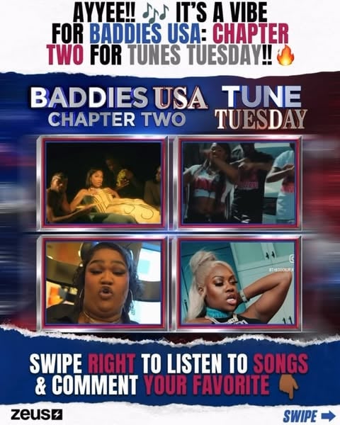 Yeahhh!!! 🎶 We’re VIBING today with #BaddiesUSAChapterTWO for #TuneTuesday!! 🔥 Which SONG are you FEELING MOST this week?! 🤔 Swipe right to LISTEN & tag the BADDIE whose SONG has you JAMMING in the comments 👇🏾

@pvd_biggie - “Mama”
@diamondthebodyy - “In My Pockets”
@__ivoribabu - “No Cup”
@fania_cherry - “Keep It Cute”
@misskaniyah - “Everybody Want It” 
@therealbadddolly - “Onnat”

Link in bio 🔗 to subscribe and tune into #BaddiesUSAChapterTWO, AIRING NOW, Only on @thezeusnetwork!! ⚡️
