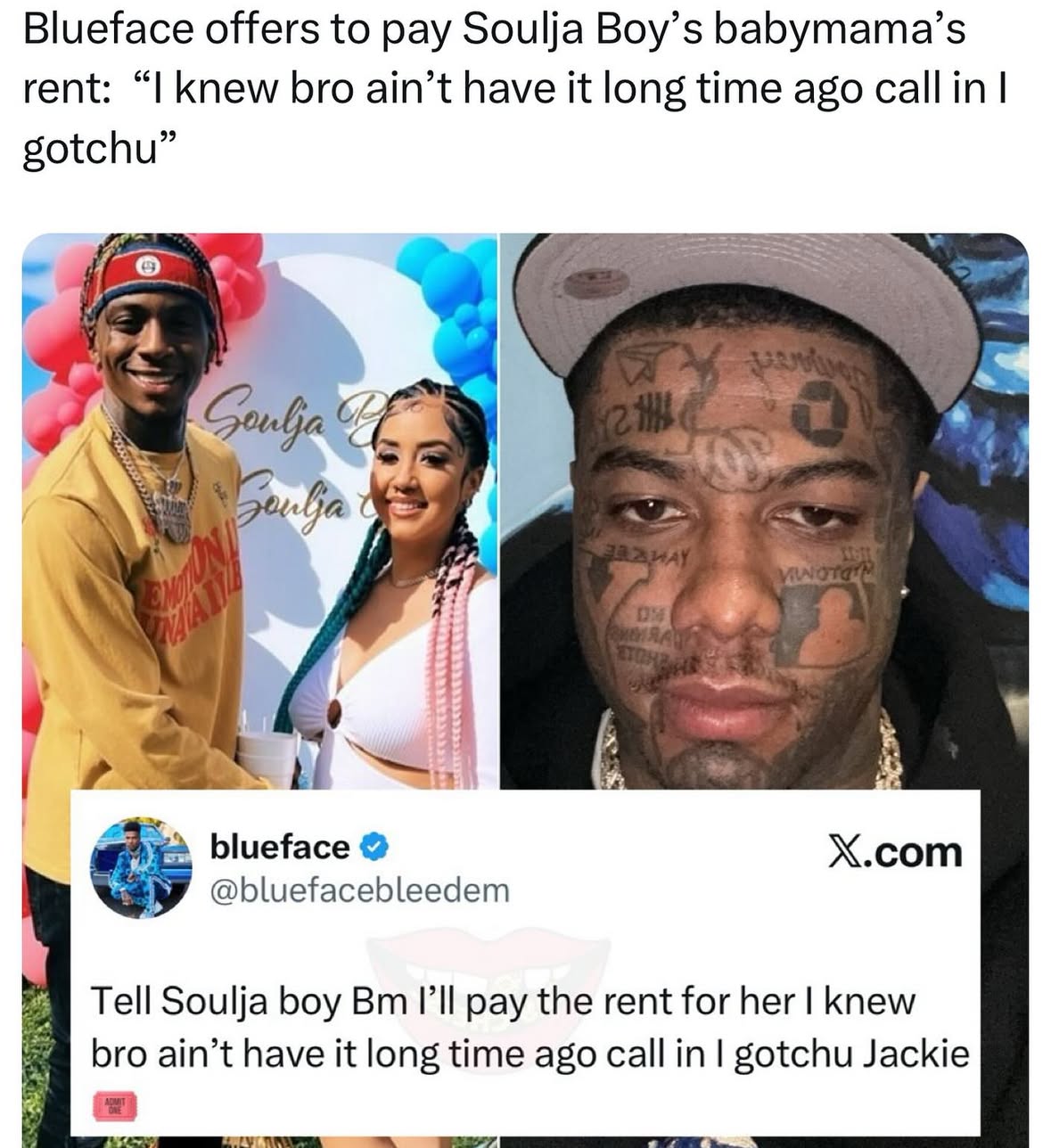 Blueface volunteered to pay Soulja Boy’s BM’s rent