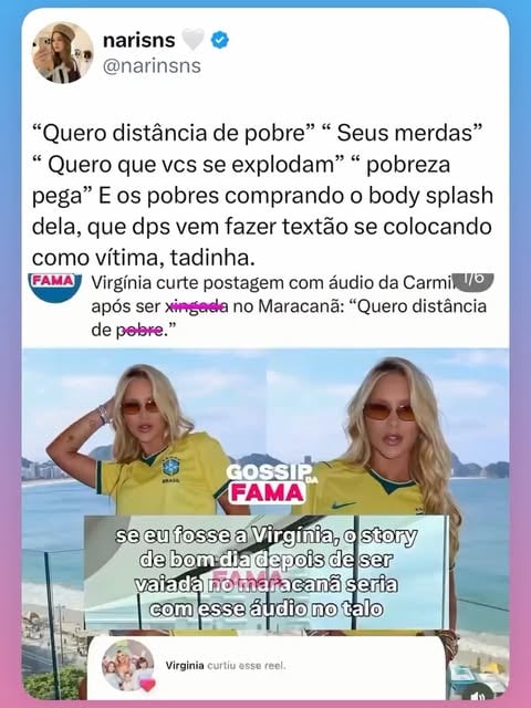 “Quero distância de pobre”, mas não do pix do pobre comprando body splash, nem do engajamento do pobre em live, nem da audiência do pobre em publi de bet
