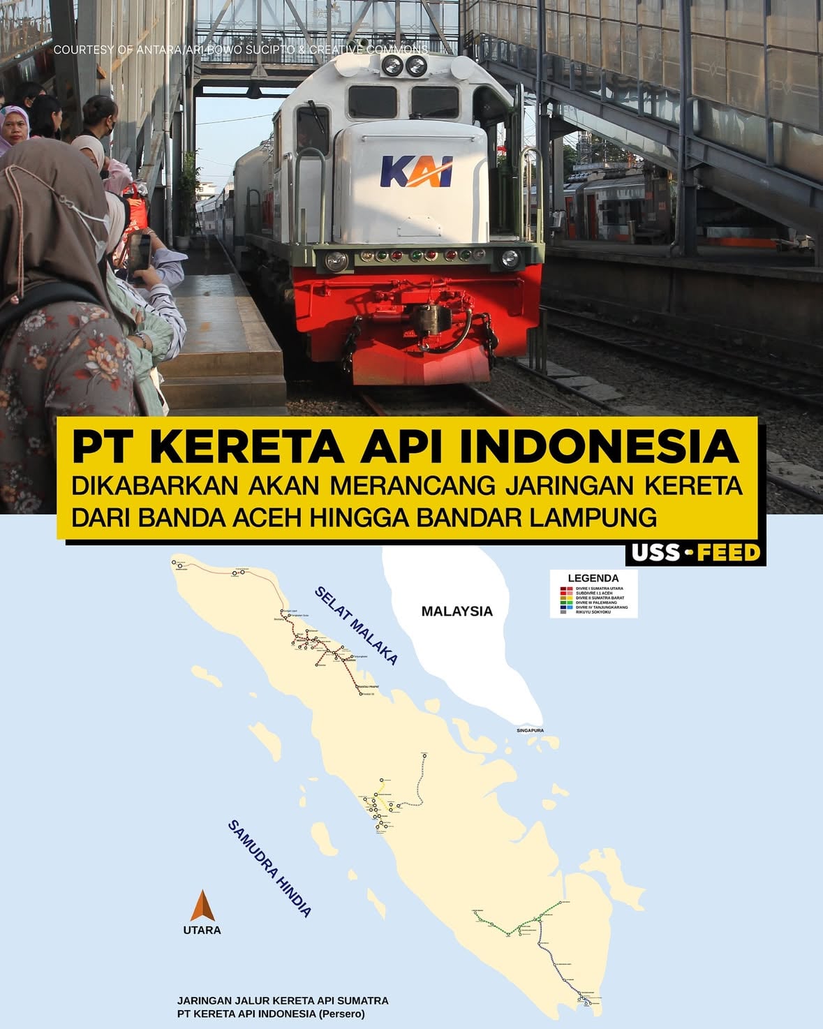 PT Kereta Api Indonesia (Persero) berencana mengembangkan jaringan kereta api di Pulau Sumatra dengan kebutuhan investasi yang diperkirakan mencapai US$20-25 miliar atau sekitar Rp350 triliun. Proyek ini ditargetkan mewujudkan jaringan kereta yang tersambung dari Banda Aceh hingga Bandar Lampung sebagai bagian dari upaya memperkuat konektivitas antardaerah di Sumatra.

Menurut laporan @kompascom, Direktur Utama KAI Bobby Rasyidin mengatakan proyek tersebut merupakan arahan Presiden Prabowo Subianto. Saat ini, jaringan kereta di Sumatra masih terpisah dalam beberapa segmen sehingga perjalanan kereta dari Banda Aceh hingga Bandar Lampung belum bisa dilakukan secara langsung.

Sebagai tahap awal, KAI memprioritaskan pembangunan jalur Banda Aceh–Besitang di Sumatra Utara sepanjang sekitar 478 kilometer yang saat ini masih dalam tahap penyusunan Detail Engineering Design (DED). Karena proyek masih berada pada tahap perencanaan awal, KAI juga belum mengungkap target waktu penyelesaian jaringan kereta yang akan menghubungkan Banda Aceh hingga Bandar Lampung tersebut.

Selain menghidupkan kembali sejumlah jalur lama dan membangun koridor baru di Sumatra, KAI juga menyiapkan pengembangan jalur logistik, termasuk lintas batu bara Tanjung Enim Baru–Tarahan II. Secara keseluruhan, kebutuhan investasi untuk mewujudkan jaringan kereta yang tersambung dari Banda Aceh hingga Bandar Lampung diperkirakan mencapai US$20-25 miliar atau sekitar Rp350 triliun. Your thoughts?💭

[📸 Antara/Ari Bowo Sucipto & Creative Commons]

-
#USSFeed