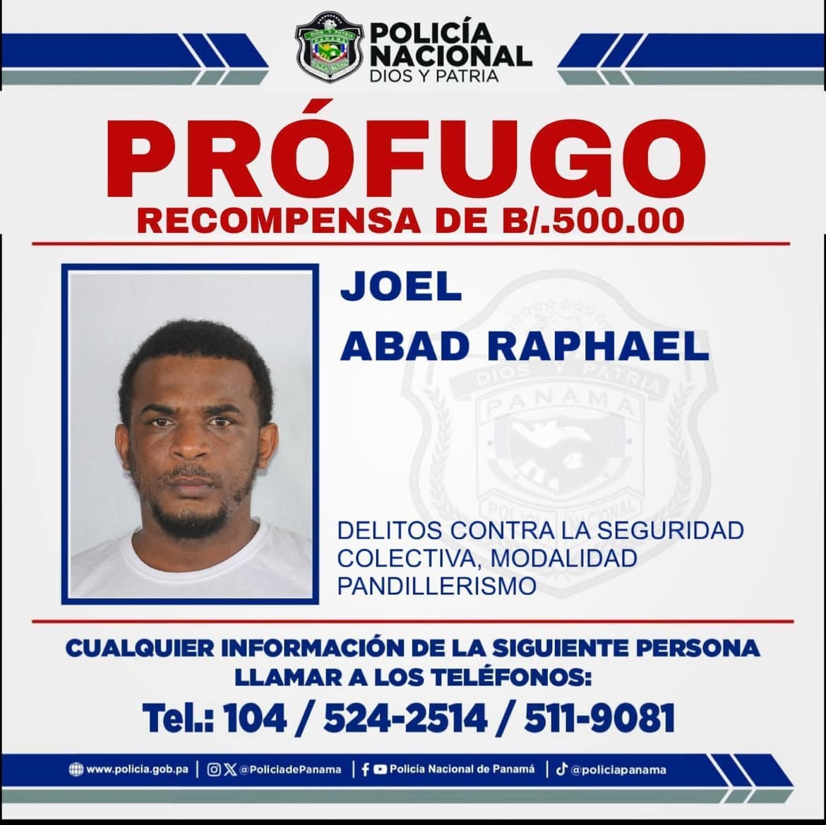Estos son los privados de libertad que se evadieron del Centro Penitenciario La Joyita el pasado lunes 1 de junio. Se solicita la colaboración de la ciudadanía para su ubicación y recaptura. Cualquier información que contribuya a este propósito puede ser comunicada de manera confidencial al 104 o al puesto de policía más cercano. #DenunciaELDelitoAl104